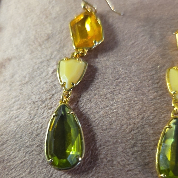 Gold, Cream and Green Drop Earrings - Picture 3 of 3